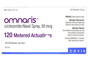 Omnaris ciclesonide nasal spray carton labelled 50 mcg and 120 metered actuations